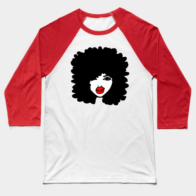 Short Curly Afro Hairstyle Red Lips Big Afro T-shirt Baseball T-Shirt by EllenDaisyShop